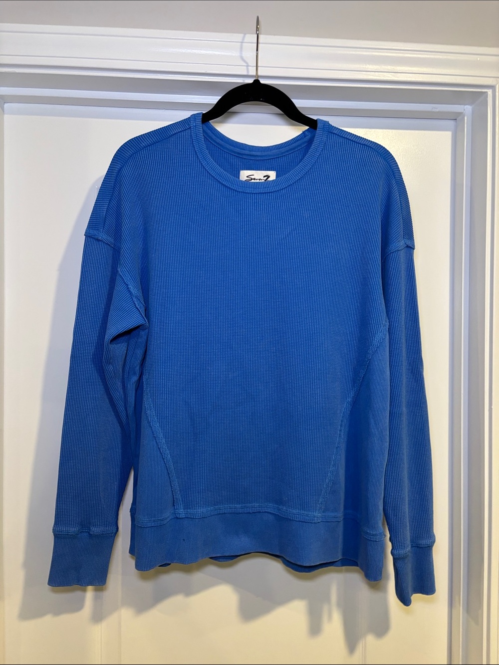 NWOT Seven7 Royal Blue Waffle Crewneck Sweater